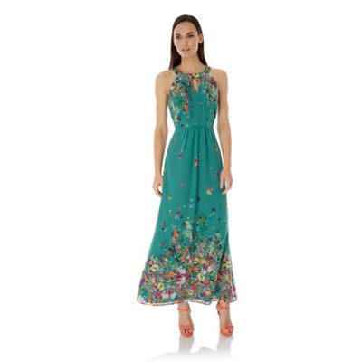 Uttam Boutique Green Floral Print Halterneck Maxi Dress